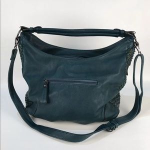 Purse Teal Large Leather Slouchy Zipper Braided